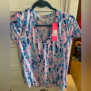 Lilly Pulitzer Skim Blue V-Neck Tee
